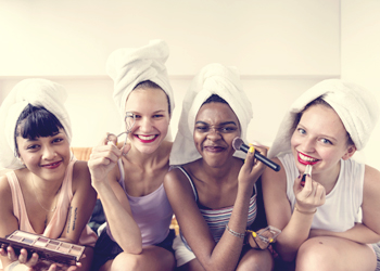 Group of diverse women with makeup cosmetics