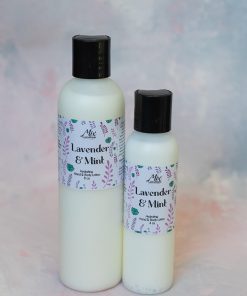 Organic lavender and mint body lotion – a non-greasy moisturizer made with pure essential oil blends for soothing hydration. Perfect for all skin types.