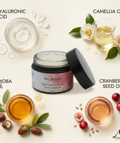 Hyaluronic acid and camellia oil ingredients for skin hydration