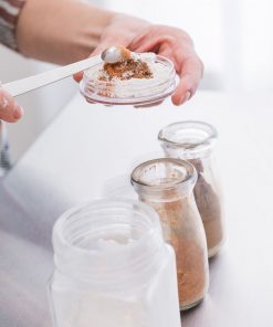 showing the process of making Organic loose foundation a Lightweight formula good for sensitive skin