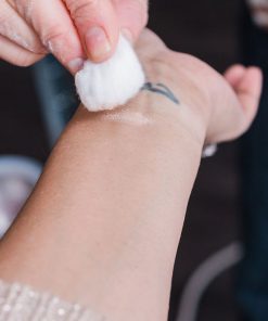Before-and-after skin transformation, showing the even, radiant finish of the foundation.