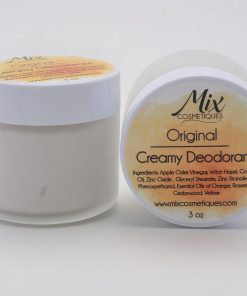 A jar of natural creamy deodorant made with zinc, essential oils, and organic apple cider vinegar for long-lasting freshness without aluminum.