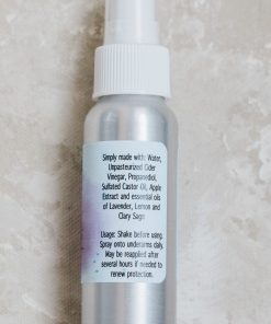 ingredient list for all natural freshening spray deodorant in recyclable bottle