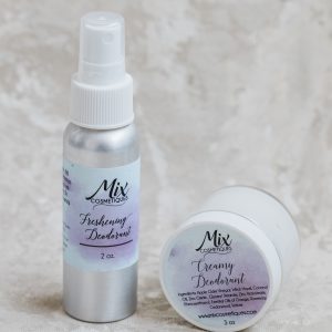 pair of natural, aluminum free deodorant a natural spray deodorant and a natural cream deodorant