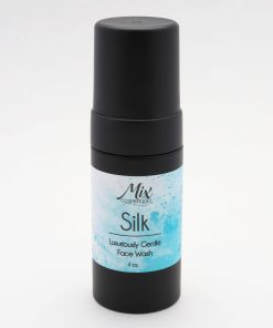 A foaming silk face wash in a sleek black bottle, that will dispense airy, luxurious foam to cleanse skin gently while leaving the microbiome intact