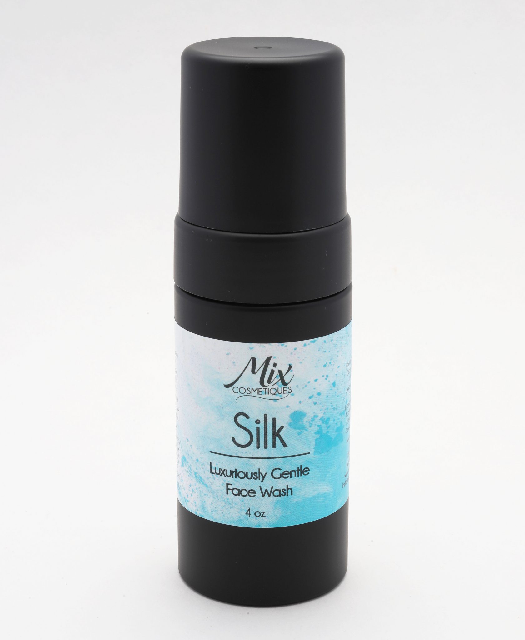 A foaming silk face wash in a sleek black bottle, that will dispense airy, luxurious foam to cleanse skin gently while leaving the microbiome intact
