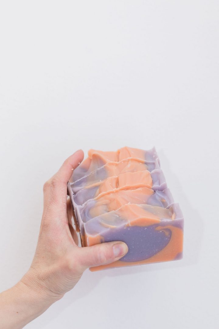 Natural handmade eco-friendly soap bars made with plant-based oils and essential oils, displayed in small batches at Mix Cosmetiques