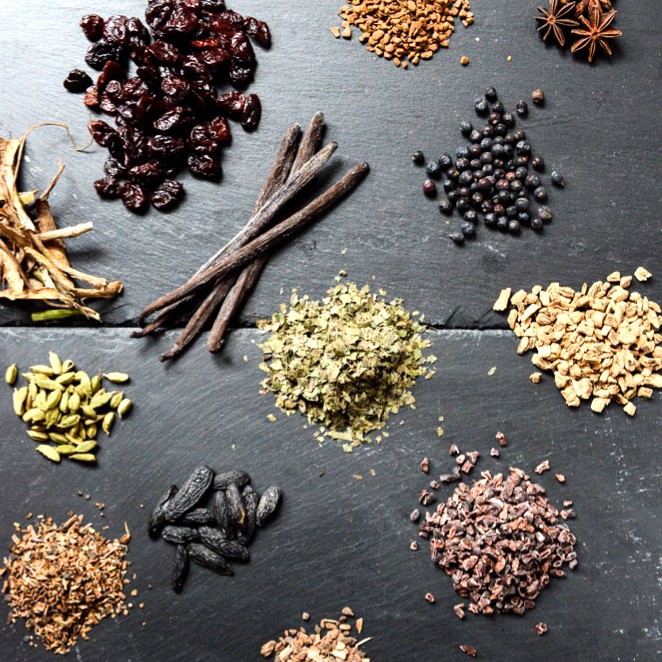 natural ingredients herbs and spices scattered