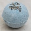 Lavender vanilla bath bomb with lavender buds indigo color and essential oils of lavender, vanilla and bergamot