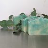 eucalyptus handmade organic soap three bars with eucalyptus leaves made by hand pale green and ivory swirled soap