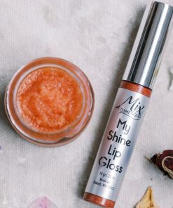 Organic Fresh Berry Lip Scrub with My Shine Lip Gloss in a Set with flower petals