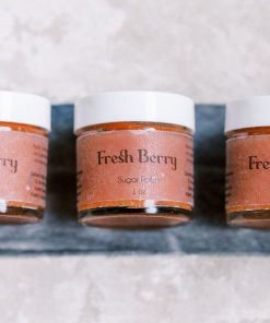 3 organic Fresh Berry Sugar polish for lips edible with organic freeze dried strawberry powder