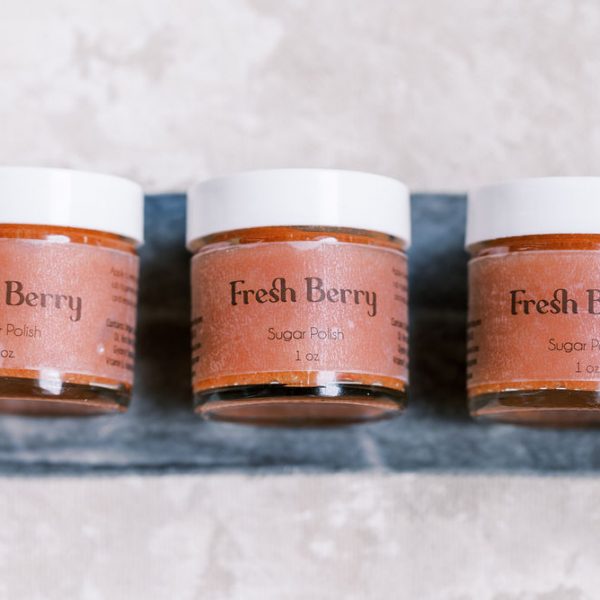3 organic Fresh Berry Sugar polish for lips edible with organic freeze dried strawberry powder