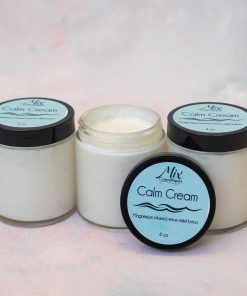 Jar of Calm Cream with a smooth, creamy texture — magnesium-infused moisturizing lotion