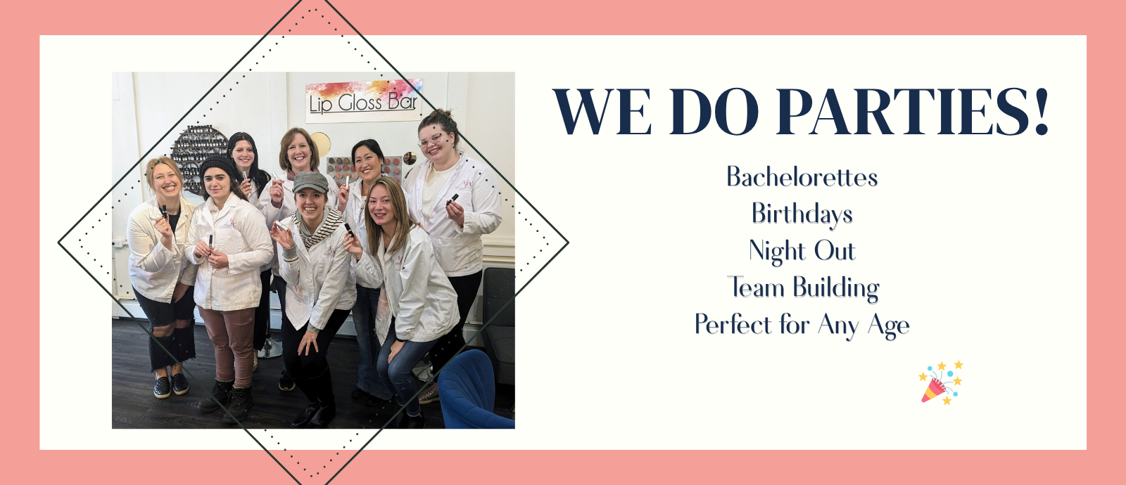 a banner to show things to do in Superior WI and Duluth MN when you want to have a party making custom makeup custom lip gloss custom lipstick or custom matched makeup