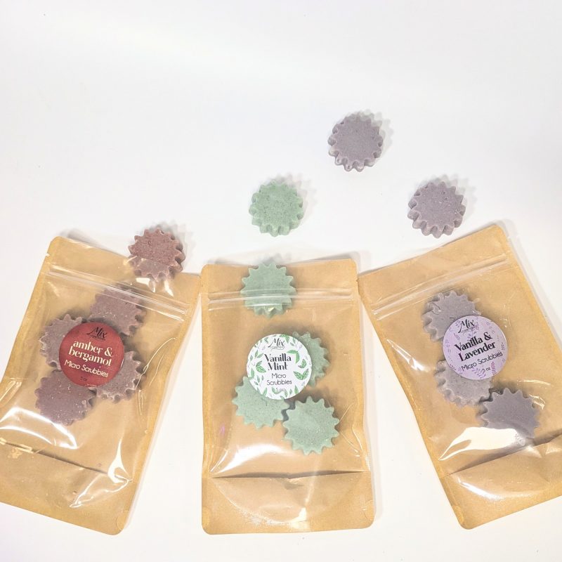 all three varieties of micro Scrubbies to show texture and options of gentle natural exfoliating bar