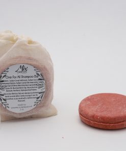 All hair types shampoo bar — professional-quality, plastic-free, eco-friendly solid shampoo suitable for all hair types and textures good for color-treated hair shown packaged in a muslin bag